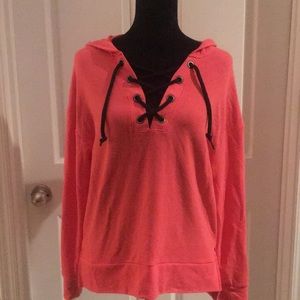 PINK Lace-up Pullover Hoodie